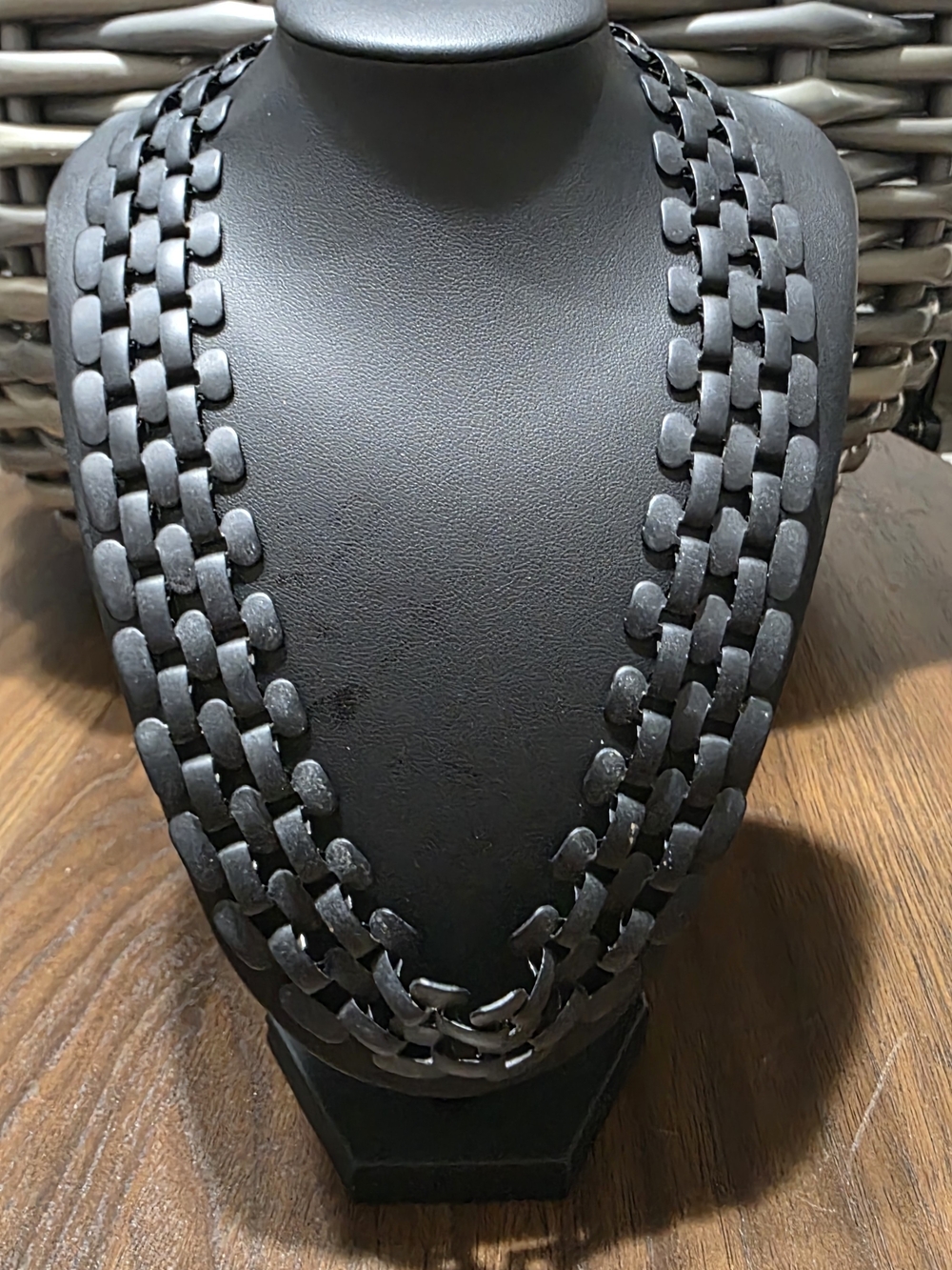 VTG Black Matte Panzer Link Norwegian Torget Necklace 18”